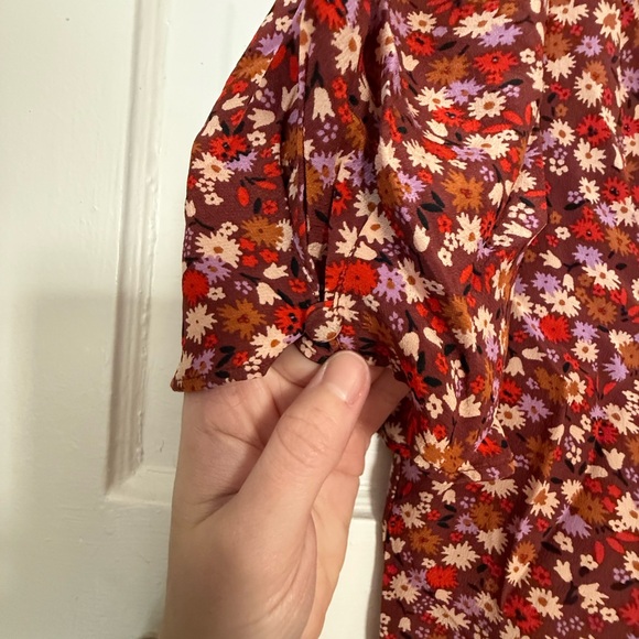Madewell Rust Floral V-Neck Puff-Sleeve Top - Picture 3 of 8